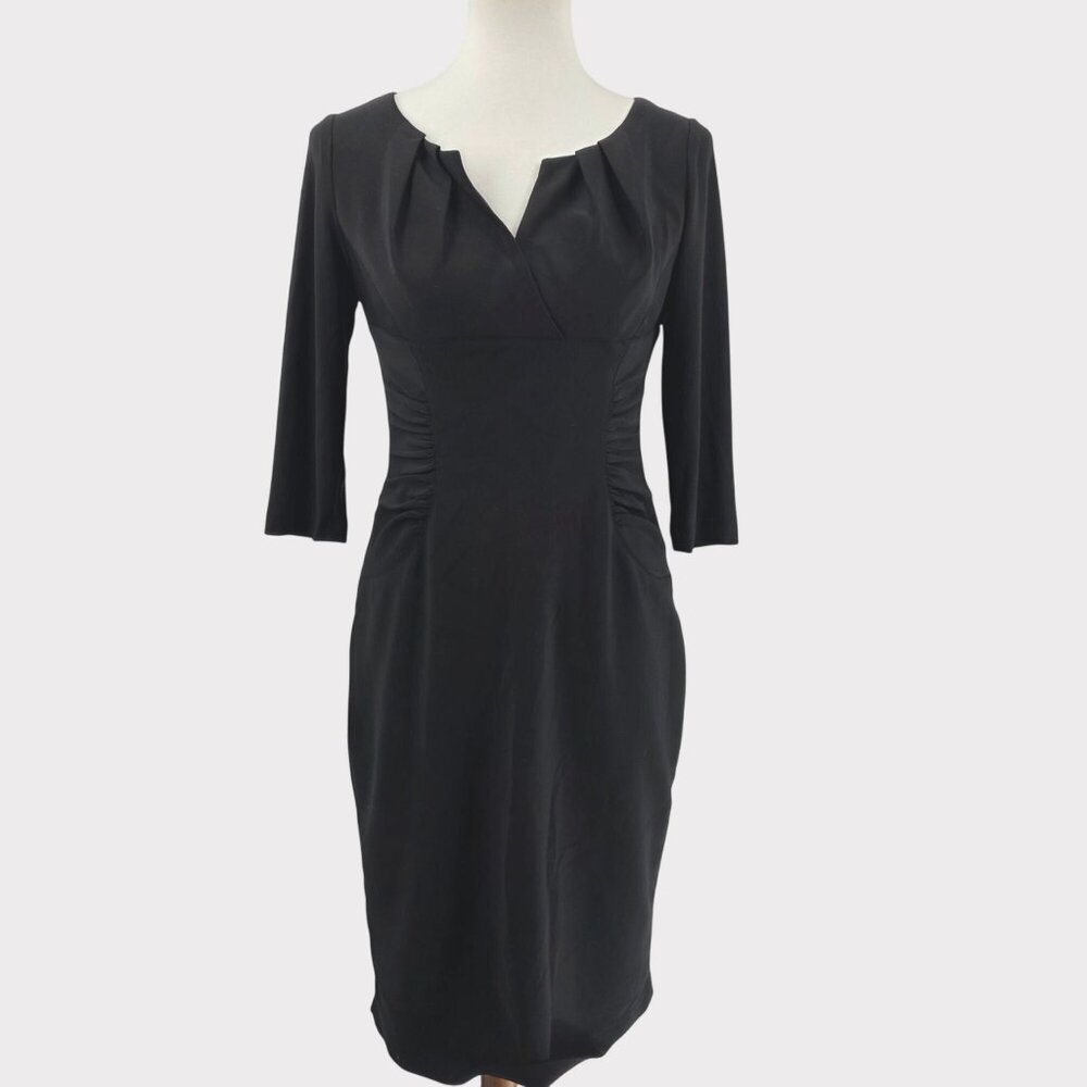 Adrianna Papell Womens Black Pleated Sheath Dress Size 4